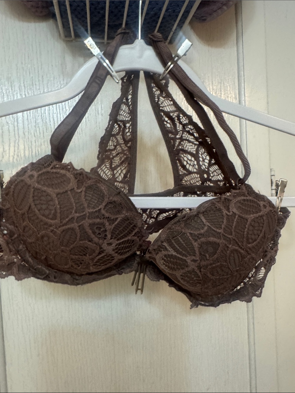 Pink Lace Racerback Push-Up Bra - Brown